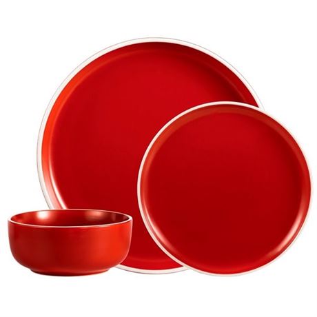 Red - 12 -Piece Safdie & Co. Dinnerware Set - Stoneware