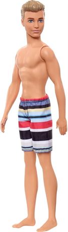 Barbie Ken Beach Doll Wearing Striped Swimsuit, for Kids 3 to 7 Years Old
