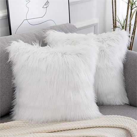 18x18" WLNUI Set of 2 White Decorative Fluffy Pillow Covers New Luxury Series