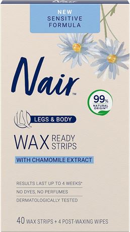 Nair New Sensitive Wax Ready Strips for Legs & Body with Chamomile Extract,