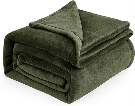 Bedsure Fleece Blanket Queen Size for Bed - Olive Green,90x90 inches