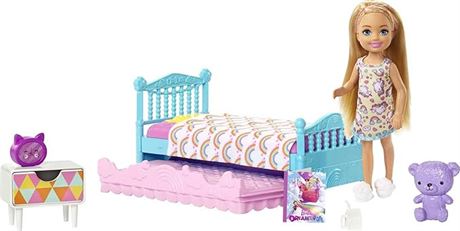 Barbie Club Chelsea Doll & Bedroom Playset with Working Trundle Bed, Furniture