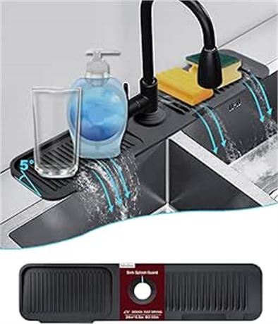 24" Abulun 5degreeSlope Kitchen Sink Splash Guard-Silicone Faucet mat Handle