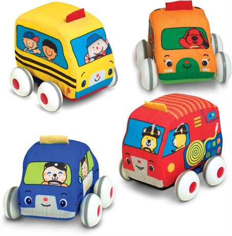Melissa & Doug K's Kids Pull-Back Vehicle Set - Soft Baby Toy Set With 4 Cars