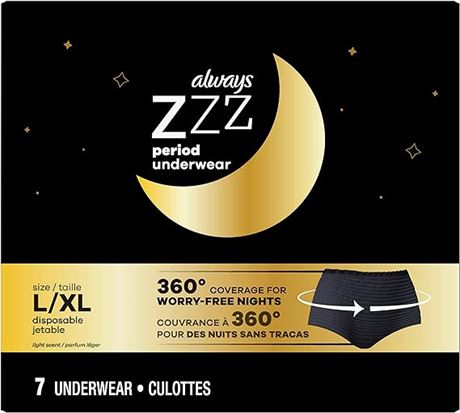 7 Count, Always, ZZZs Overnight Disposable Period Underwear For Women