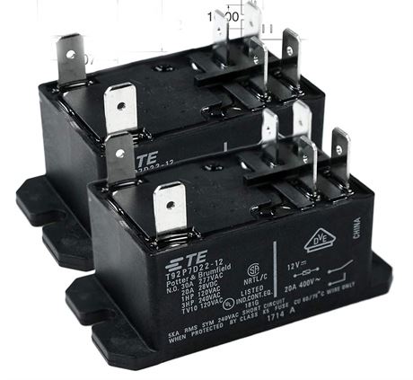 TE CONNECTIVITY/Potter & BRUMFIELD T92P7D22-12 Power Relay, 12VDC, 30A, DPST-NO
