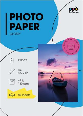 PPD 50 Sheets Inkjet Glossy Photo Paper 8.5x11 49lbs 180gsm 9.9mil Letter Size