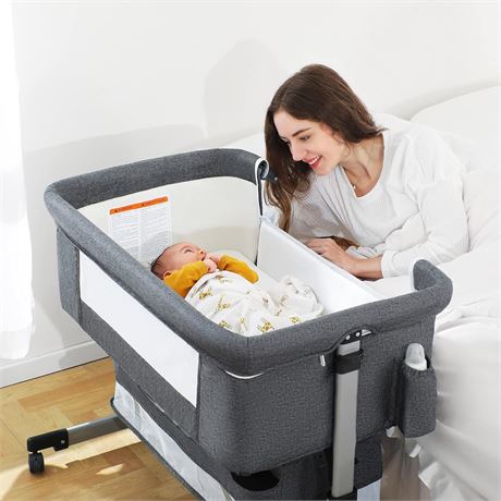 Ihoming Baby Bassinet Bedside Sleeper, Baby Bed Side Crib with Storage Basket