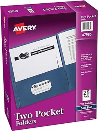 Avery Two-Pocket Folders, Dark Blue, Box of 25 (47985)