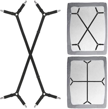 Sheet Holder Strap Fasteners Suspenders- Adjustable Crisscross Elastic Band Flat