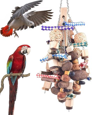Bissap Large Parrot Chew Toys, 20.8in Bird Parrot Hanging Bite Wooden Blocks