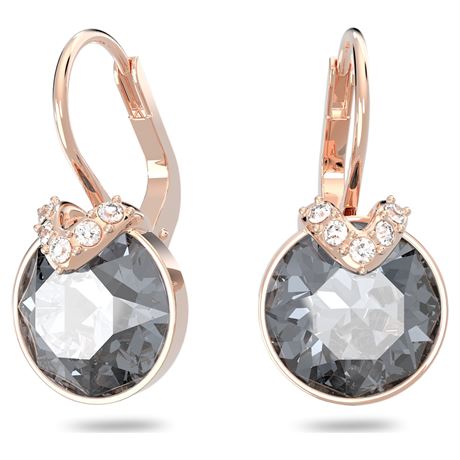 Bella V drop earrings Round cut, Grey, Rose gold-tone plated