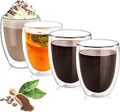 Double Wall Glass Coffee Mugs,12 OZ/350 ML Tea Cups Set of 4