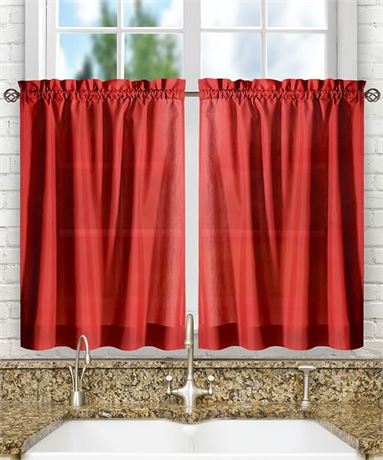 Ellis Curtain Stacey Tailored Tier Pair Curtains, 56-Inch x 36-Inch, Red