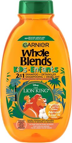 250ml , Garnier Whole Blends Kids 2-in-1 Hypoallergenic Shampoo & Hair Detangler