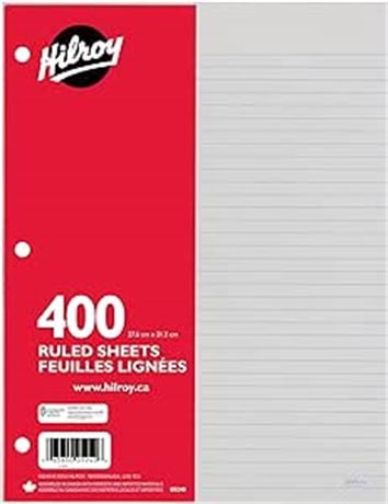 10-7/8 X 8-3/8 Inches Hilroy Ruled Refill Paper, 3 Hole Punched, 400 Sheets