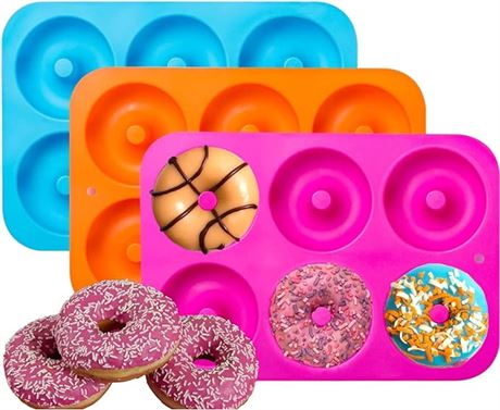 3-Pack Silicone Donut Molds(7,5cm/2.9inch),BPA Free Donut Tray Baking