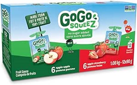 90g Pack of 12 GoGo squeeZ Fruit Sauce Variety Pack, Apple, Strawberry, No Sugar