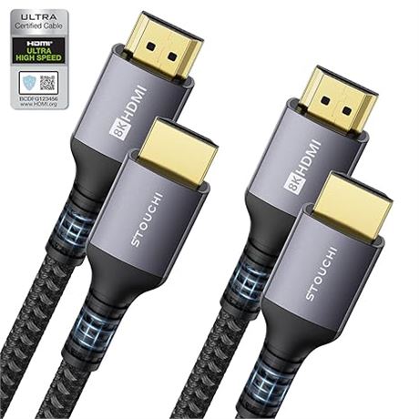 8K HDMI Cables 2-Pack 6.6FT, Stouchi (Certified) 48Gbps Ultra High Speed HDMI