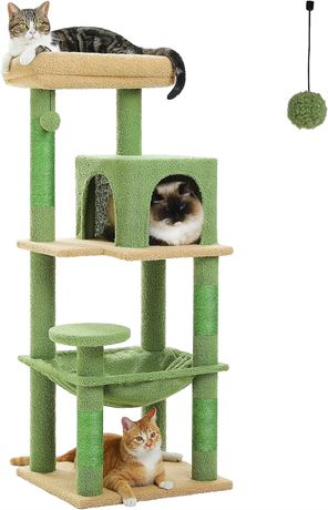 PETEPELA 45.7" Cat Tree for Indoor Cats, Cactus Cat Tower for Large Cats with Me