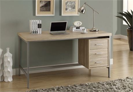 Computer Desk - 60"L / Natural With Silver Metal