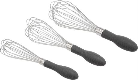 Amazon Basics Stainless Steel Wire Whisk Set, Gray - 3-Piece