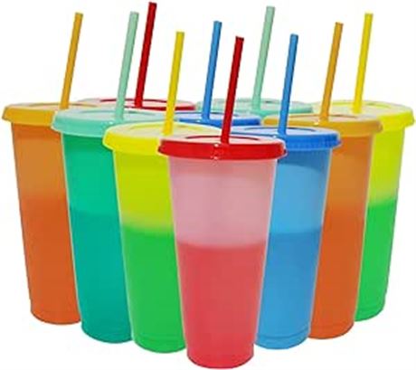 24 oz  WIYYH 10 Pack Color Changing Plastic Cups with Lids and Straws