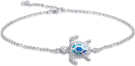 Blue Opal Sea Turtle Ankle Bracelet Sterling Silver Anklet Jewellery For Women