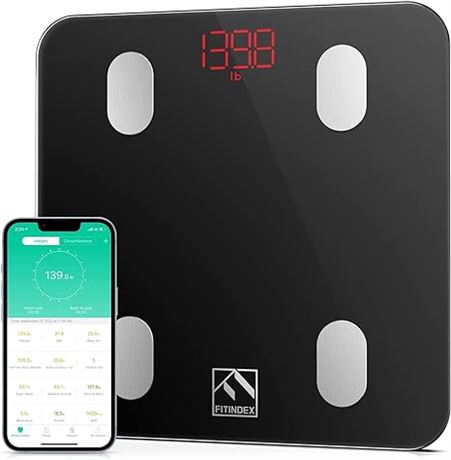 Bluetooth Body Fat Scale, FITINDEX Smart Wireless Digital Bathroom Weight Scale