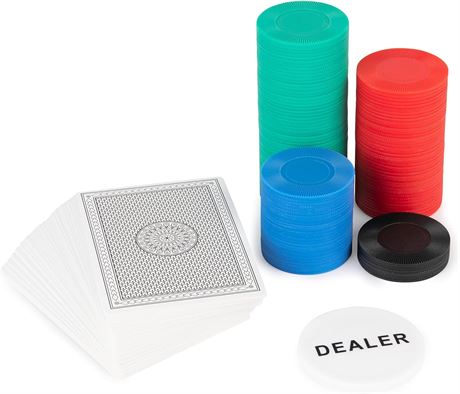 Cardinal Classics, 200 Poker Chips Set Playing Cards Deck Dealer Button Texas