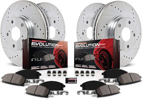 Power Stop K797 Front/Rear Ceramic Brake Pad and Cross Drilled/Slotted Combo