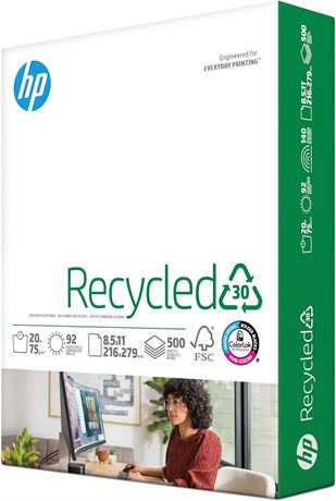 HP Printer Paper 8.5x11 Recycled30 20 lb 30% postconsumer recycled