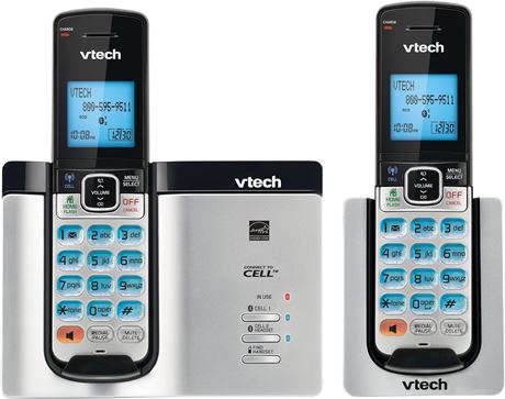 Vtech DECT 6.0 2 Cordless Phones - Black and Silver - DS6611-2