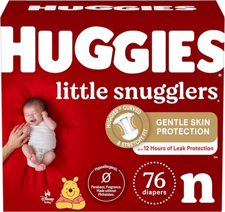 Size Newborn, Giga Pack, 76ct - HUGGIES Newborn Diapers - Little Snugglers