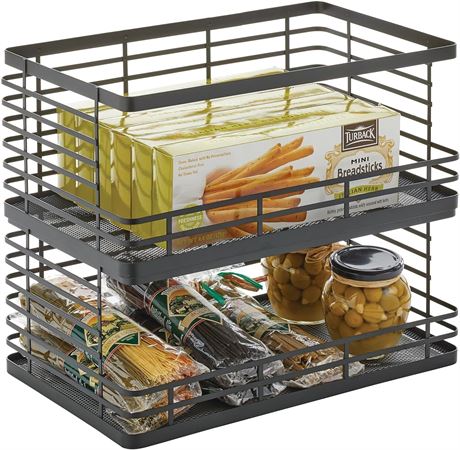 2pk mDesign Modern Metal Wire Household Stackable Storage Organizer Basket