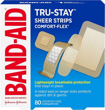 Band-Aid Comfort-Flex Assorted Strips Bandage Family Pack, tan, 80 Count