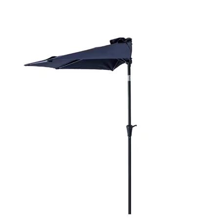 9 ft. Aluminum Market Tilt Half Round Patio Umbrella for Outdoor in Navy Blue