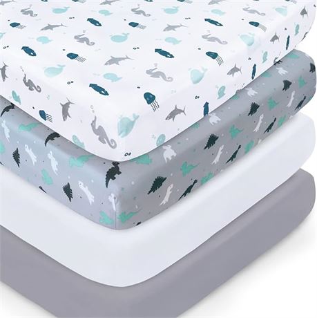 Crib Sheets 4 Pack, Crib Sheets Fitted 52'' x 28'' for Standard Crib & Toddler
