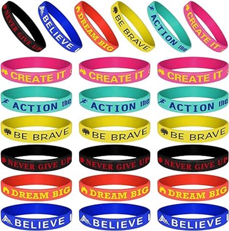 ASTARON 60 Pieces Motivational Bracelets Colored Silicone Stretch Wristbands