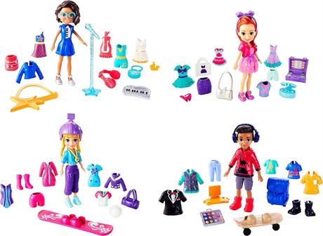 Polly Pocket Travel Toy Playset with Four (3-Inch) Dolls and 40+ Fashion Accesso