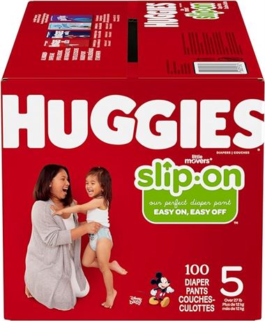 Size 5, 100 Count,Huggies Little Movers Slip-On Diaper Pants