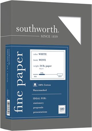 Southworth 100% Cotton Business Paper, White, 24 Pounds, 500 Count (14C)