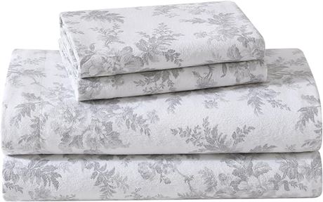 Full - Laura Ashley -Sheets, Cotton Flannel Bedding Set(Vanessa Grey, Full)