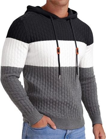 LRG - Askdeer Men's Pullover Hooded Sweater Classic Waffle Texture Sweater Knitt