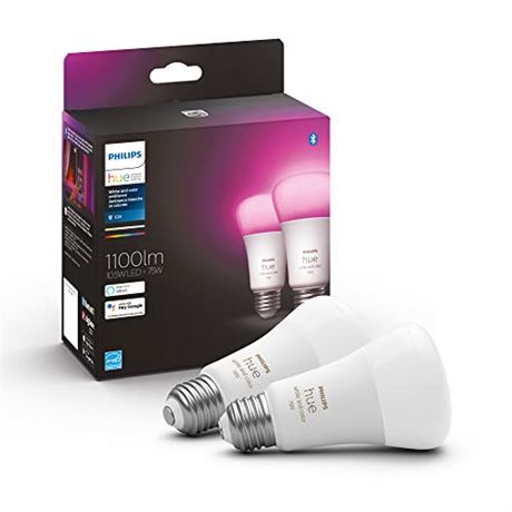 2-Pack Philips Hue White and Colour Ambiance 10.5W Equivalent 75W A19 Base E26
