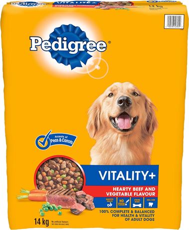 14kg PEDIGREE VITALITY+ Adult Dry Dog Food, Hearty Beef and Vegetable Flavour