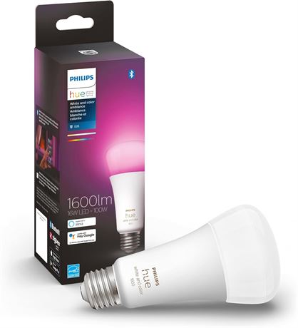 Philips Hue White and Colour Ambiance 16W Equivalent 100W A19 Base E26 LED Smart