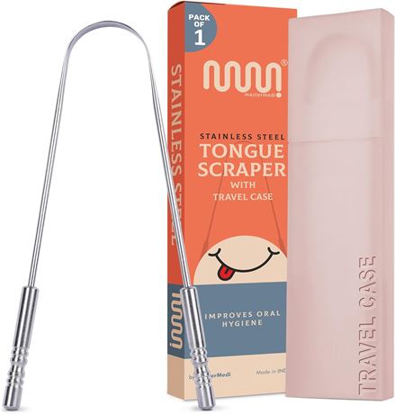 MasterMedi Tongue Scraper with Case Easy to Use Tongue Scraper for Adults
