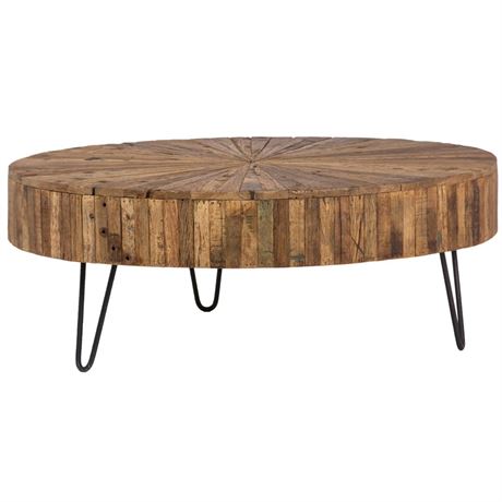 38" Reclaimed Barn Wood Round Coffee Table With 4 Legs