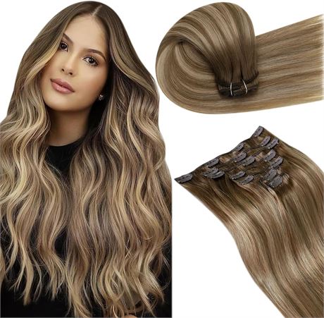LaaVoo Clip in Hair Extensions Real Human Hair Ombre Hair Extensions Clip